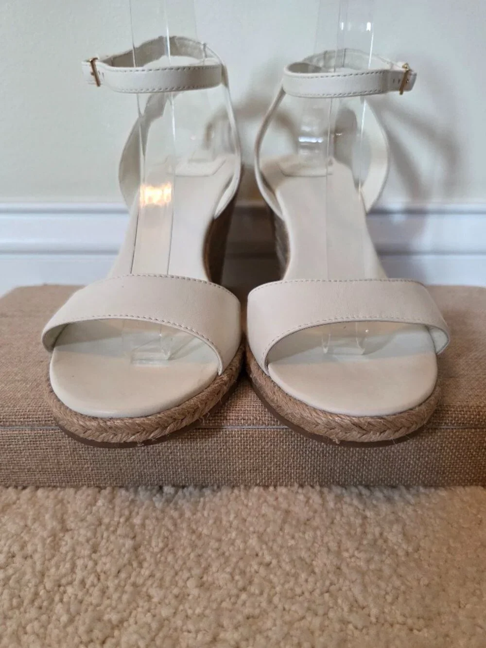 Tory Burch Ivory Leather Espadrille Wedge Sandals